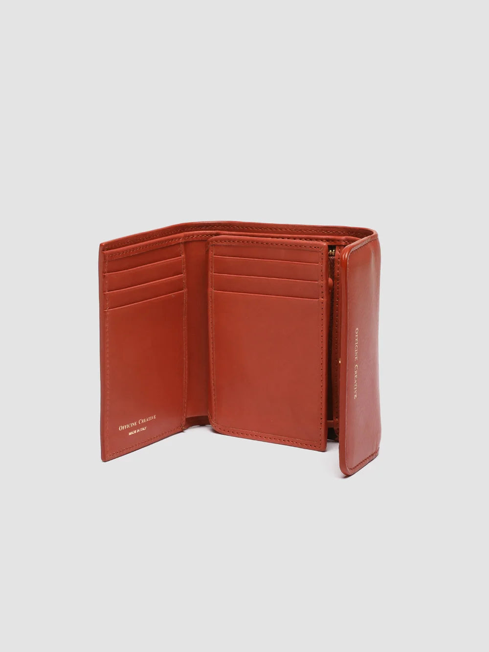 POCHE 10 - Red Nappa Leather Trifold Wallet - image 4,side view