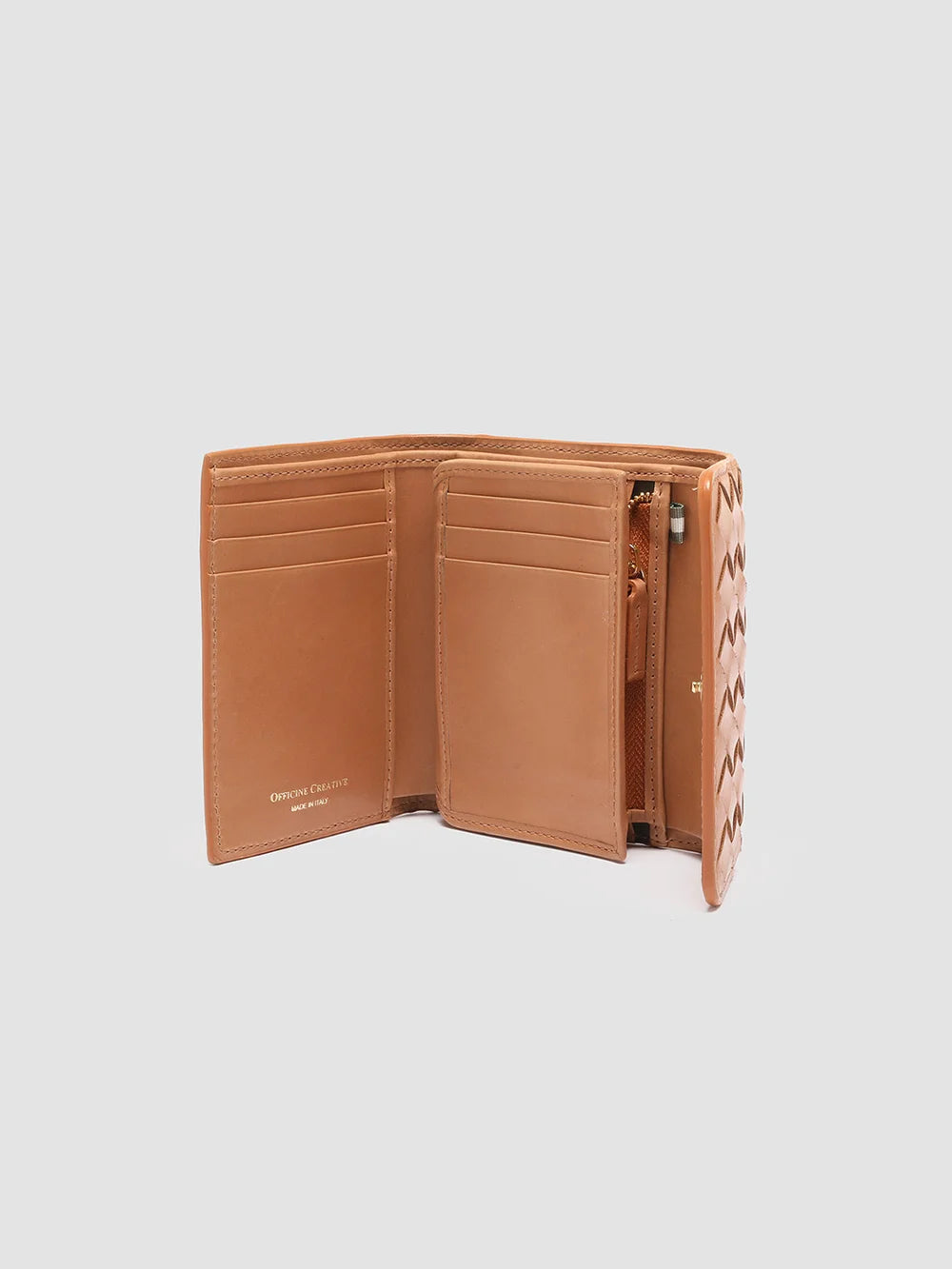 POCHE 110 - Brown Woven Leather Trifold Wallet - image 2,side view