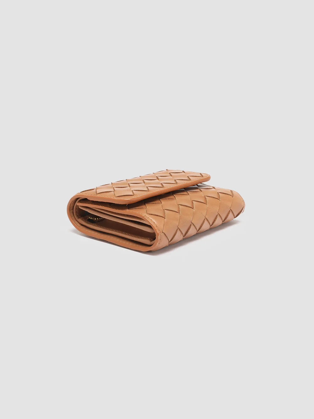 POCHE 110 - Brown Woven Leather Trifold Wallet - image 4,side view