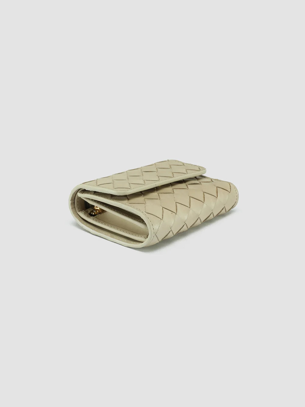 POCHE 110 - Ivory Woven Leather Trifold Wallet - image 4,side view